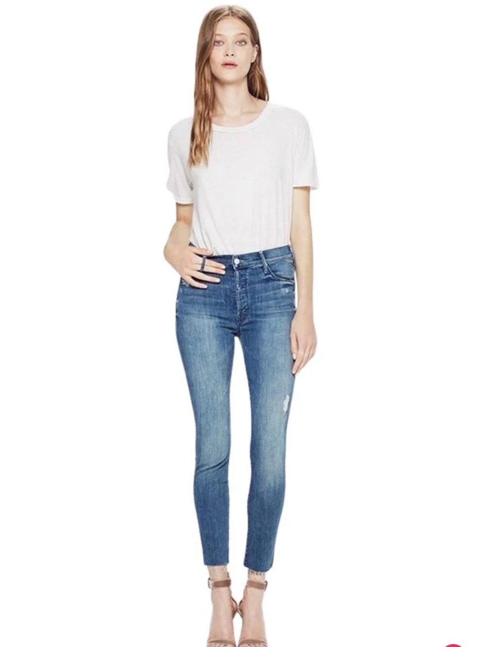 Mother Jeans The Stunner Ankle Fray Skinny Button Fly in Graffiti Girl Size 29